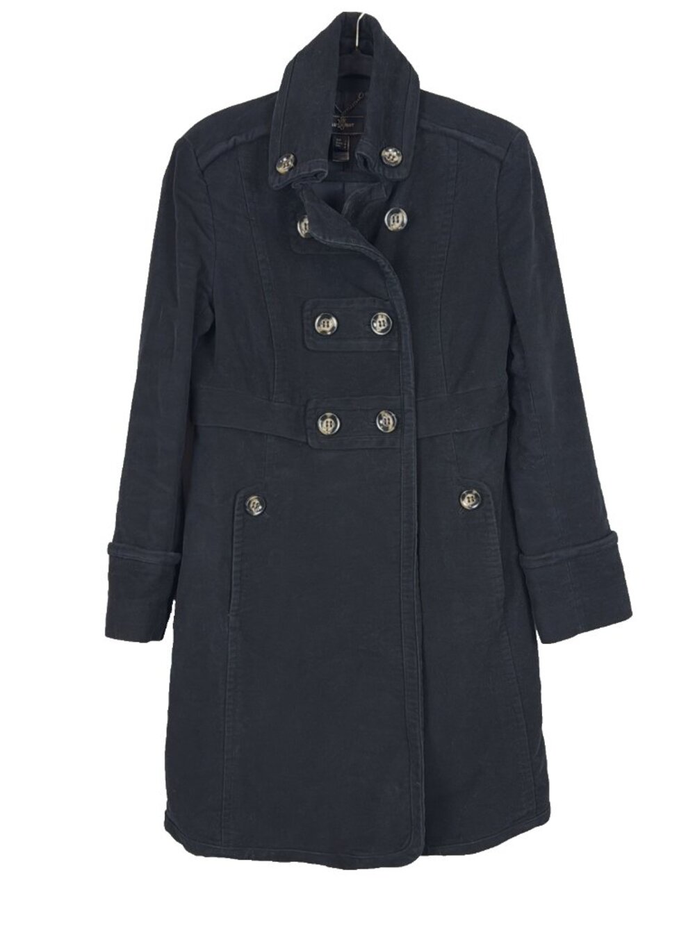 Mango Black Double Breasted Pea Coat Womens Large Button Front Classic Wool